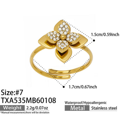 316L Stainless Steel 18K Gold PVD Plated Zircon Four-Petal Flower Jewelry Collection - Image 12