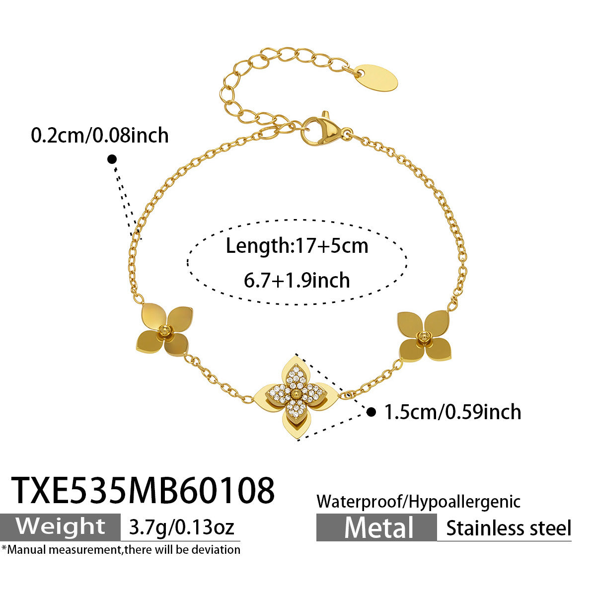 316L Stainless Steel 18K Gold PVD Plated Zircon Four-Petal Flower Jewelry Collection - Image 14