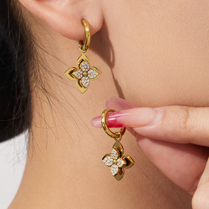 316L Stainless Steel 18K Gold PVD Plated Zircon Four-Petal Flower Jewelry Collection - Image 15