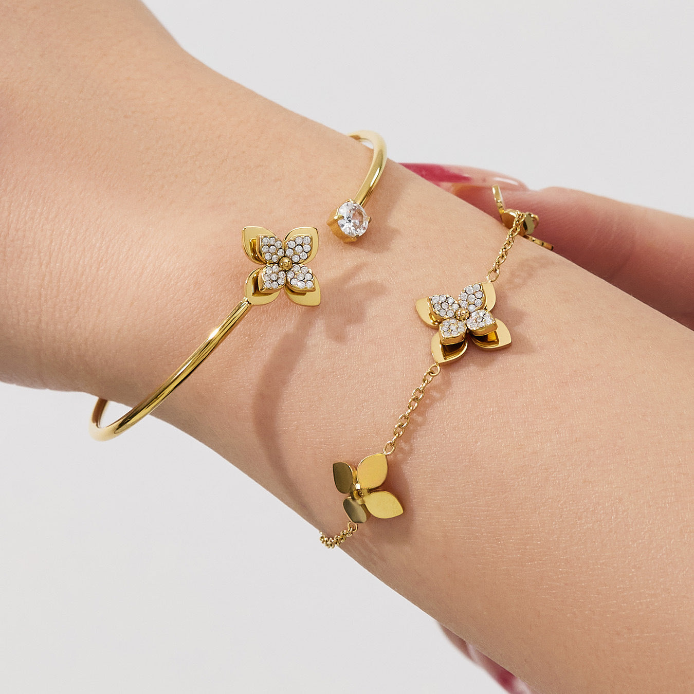 316L Stainless Steel 18K Gold PVD Plated Zircon Four-Petal Flower Jewelry Collection - Image 20