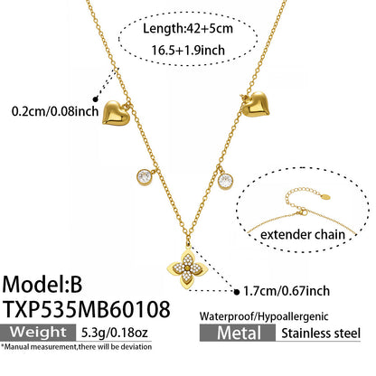 316L Stainless Steel 18K Gold PVD Plated Zircon Four-Petal Flower Jewelry Collection - Image 3