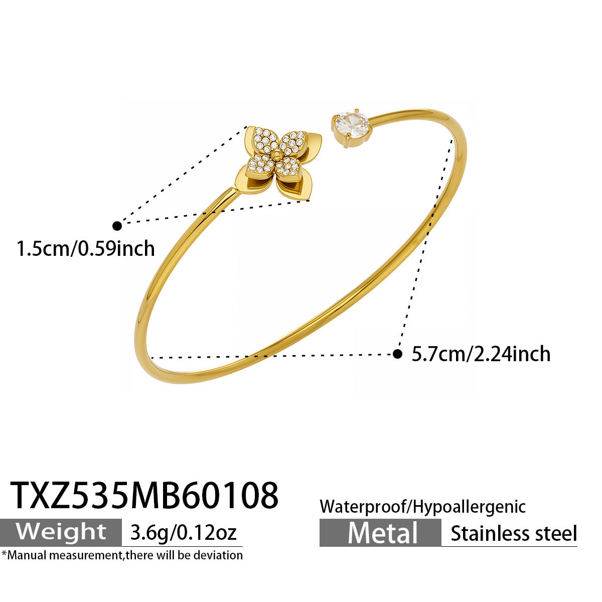 316L Stainless Steel 18K Gold PVD Plated Zircon Four-Petal Flower Jewelry Collection - Image 4