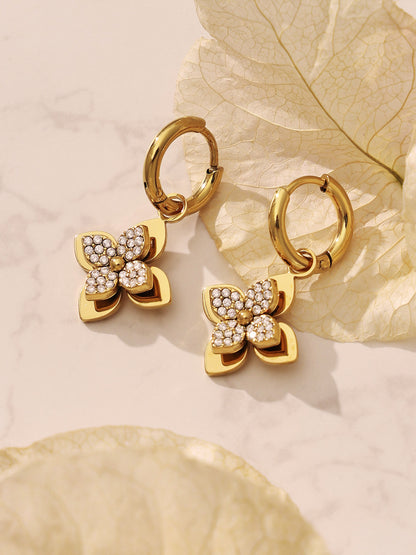 316L Stainless Steel 18K Gold PVD Plated Zircon Four-Petal Flower Jewelry Collection - Image 6