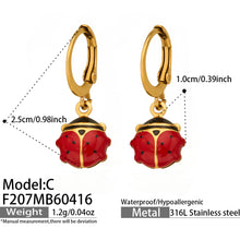 316L Stainless Steel 18K Gold PVD Playful Enamel Ladybug Hoop Earrings - Enamel Ladybug Earrings, Playful Design, Gold Hoop Earrings, Unique Earrings Wholesale Stainless Steel Jewelry - Sensitive Skin Friendly - Detail 1