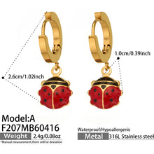 316L Stainless Steel 18K Gold PVD Playful Enamel Ladybug Hoop Earrings - Enamel Ladybug Earrings, Playful Design, Gold Hoop Earrings, Unique Earrings Wholesale Stainless Steel Jewelry - Sensitive Skin Friendly - Detail 12