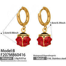 316L Stainless Steel 18K Gold PVD Playful Enamel Ladybug Hoop Earrings - Enamel Ladybug Earrings, Playful Design, Gold Hoop Earrings, Unique Earrings Wholesale Stainless Steel Jewelry - Sensitive Skin Friendly - Detail 13