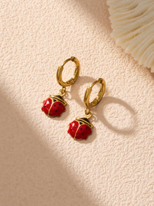 316L Stainless Steel 18K Gold PVD Playful Enamel Ladybug Hoop Earrings - Enamel Ladybug Earrings, Playful Design, Gold Hoop Earrings, Unique Earrings Wholesale Stainless Steel Jewelry - Sensitive Skin Friendly - Detail 5