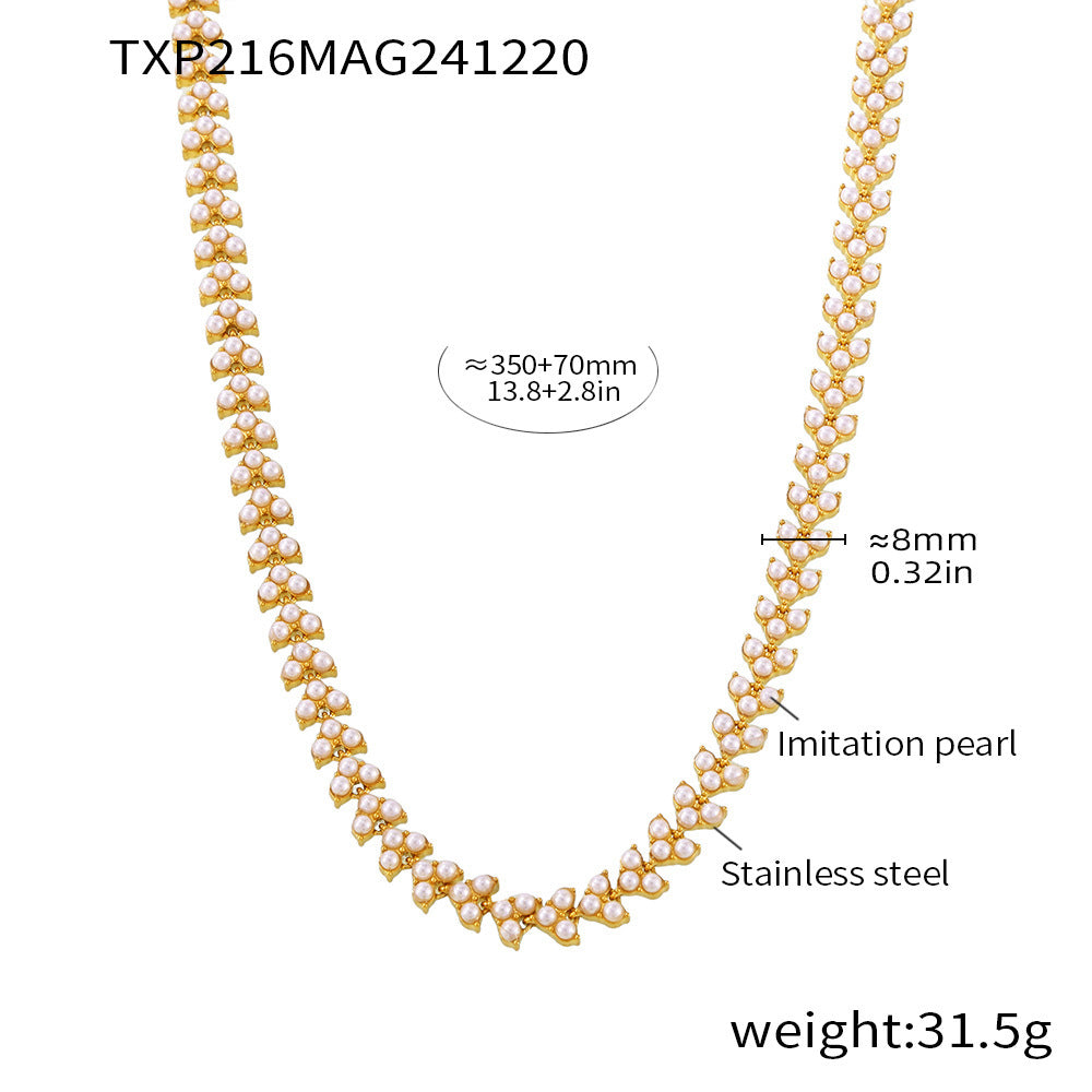 316L Stainless Steel 18K Gold PVD Princess Pearl Bead Necklace & Bracelet Collection - Princess Pearl Bead, Coastal Charm, Modern Elegance Wholesale Stainless Steel Jewelry - Sensitive Skin Friendly - Detail 1