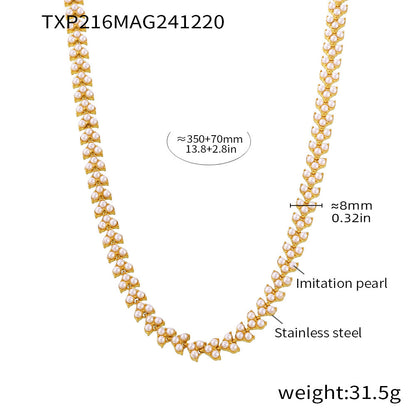 316L Stainless Steel 18K Gold PVD Princess Pearl Bead Necklace & Bracelet Collection - Princess Pearl Bead, Coastal Charm, Modern Elegance Wholesale Stainless Steel Jewelry - Sensitive Skin Friendly - Detail 1