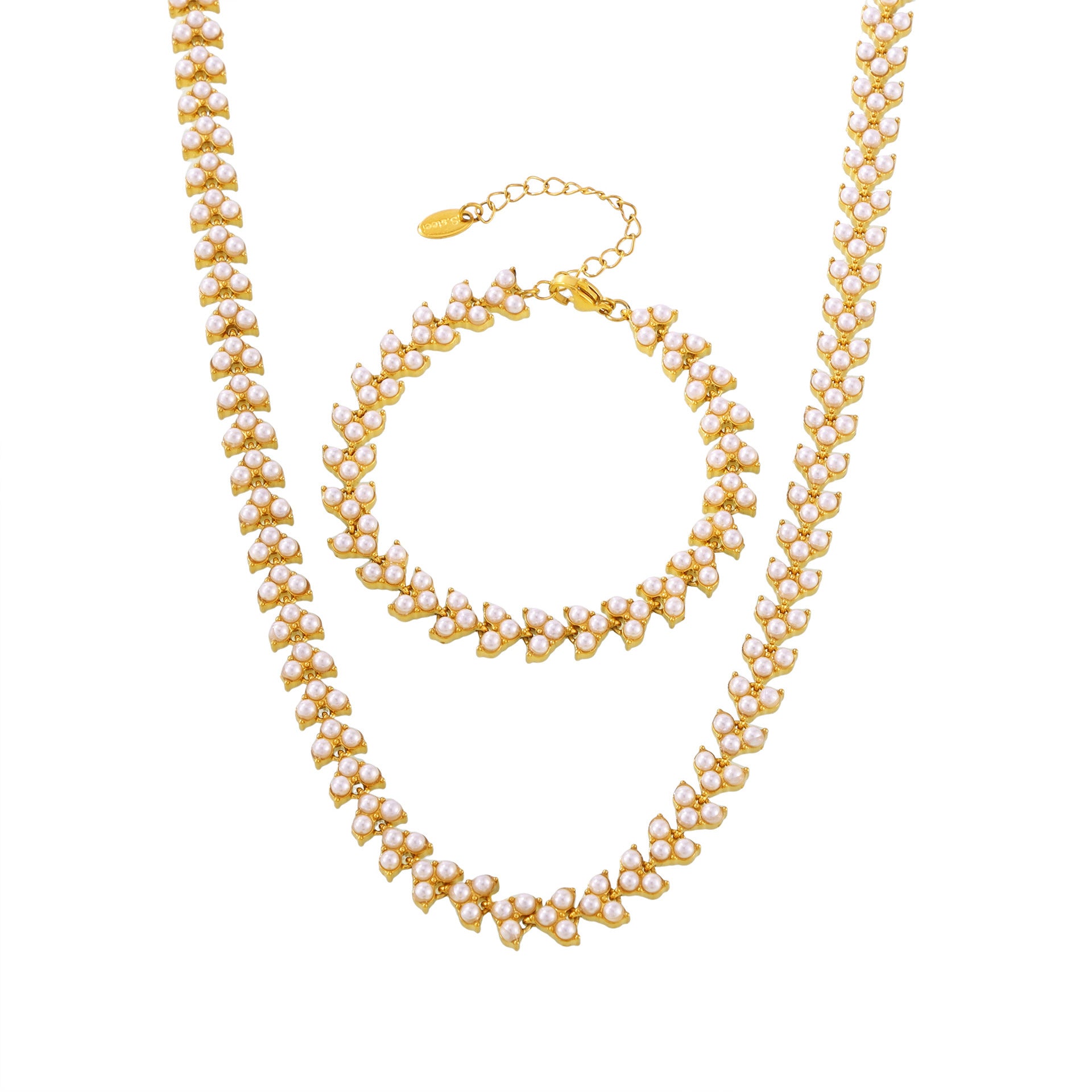 316L Stainless Steel 18K Gold PVD Princess Pearl Bead Necklace & Bracelet Collection - Princess Pearl Bead, Coastal Charm, Modern Elegance Wholesale Stainless Steel Jewelry - Sensitive Skin Friendly - Detail 10