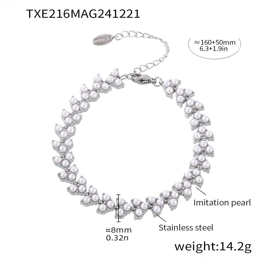 316L Stainless Steel 18K Gold PVD Princess Pearl Bead Necklace & Bracelet Collection - Princess Pearl Bead, Coastal Charm, Modern Elegance Wholesale Stainless Steel Jewelry - Sensitive Skin Friendly - Detail 11