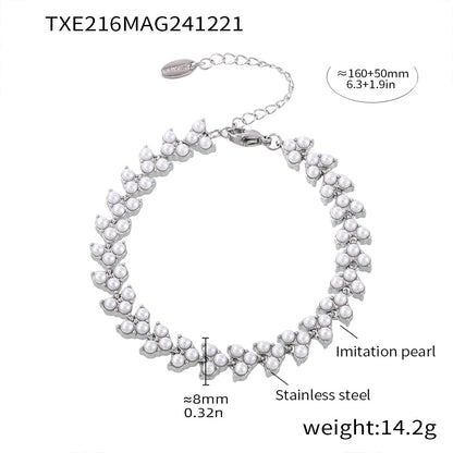 316L Stainless Steel 18K Gold PVD Princess Pearl Bead Necklace & Bracelet Collection - Princess Pearl Bead, Coastal Charm, Modern Elegance Wholesale Stainless Steel Jewelry - Sensitive Skin Friendly - Detail 11