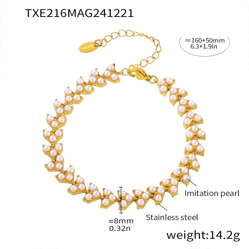 316L Stainless Steel 18K Gold PVD Princess Pearl Bead Necklace & Bracelet Collection - Princess Pearl Bead, Coastal Charm, Modern Elegance Wholesale Stainless Steel Jewelry - Sensitive Skin Friendly - Detail 12
