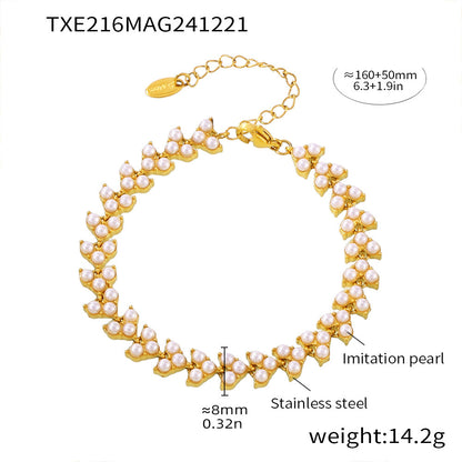 316L Stainless Steel 18K Gold PVD Princess Pearl Bead Necklace & Bracelet Collection - Princess Pearl Bead, Coastal Charm, Modern Elegance Wholesale Stainless Steel Jewelry - Sensitive Skin Friendly - Detail 12