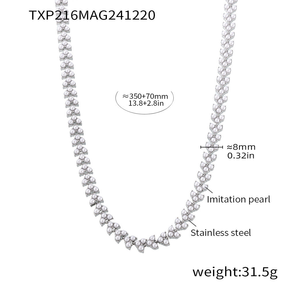 316L Stainless Steel 18K Gold PVD Princess Pearl Bead Necklace & Bracelet Collection - Princess Pearl Bead, Coastal Charm, Modern Elegance Wholesale Stainless Steel Jewelry - Sensitive Skin Friendly - Detail 13