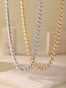 316L Stainless Steel 18K Gold PVD Princess Pearl Bead Necklace & Bracelet Collection - Princess Pearl Bead, Coastal Charm, Modern Elegance Wholesale Stainless Steel Jewelry - Sensitive Skin Friendly - Detail 2