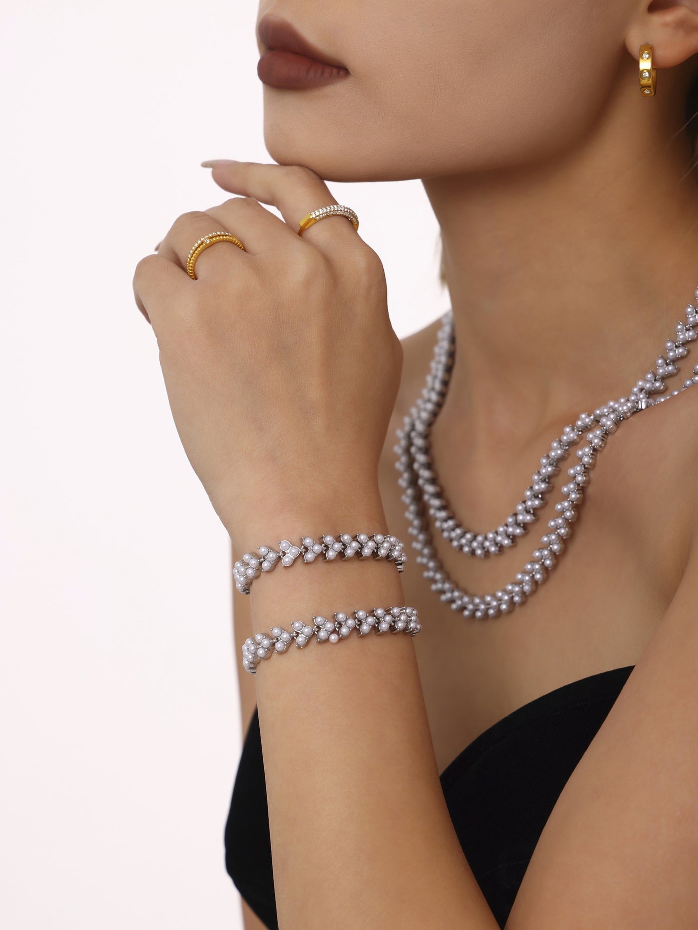 316L Stainless Steel 18K Gold PVD Princess Pearl Bead Necklace & Bracelet Collection - Princess Pearl Bead, Coastal Charm, Modern Elegance Wholesale Stainless Steel Jewelry - Sensitive Skin Friendly - Detail 4