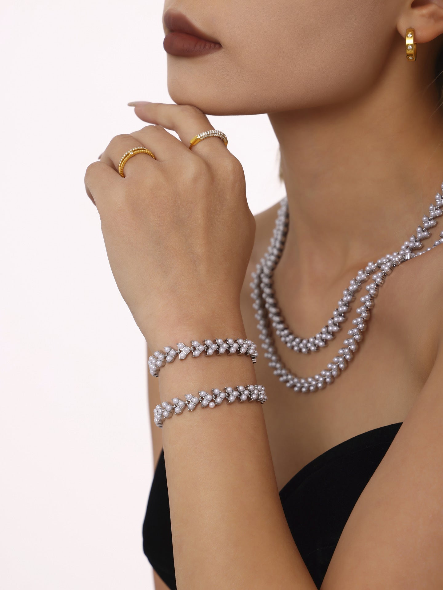 316L Stainless Steel 18K Gold PVD Princess Pearl Bead Necklace & Bracelet Collection - Princess Pearl Bead, Coastal Charm, Modern Elegance Wholesale Stainless Steel Jewelry - Sensitive Skin Friendly - Detail 4