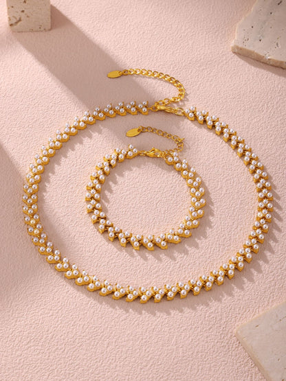 316L Stainless Steel 18K Gold PVD Princess Pearl Bead Necklace & Bracelet Collection - Princess Pearl Bead, Coastal Charm, Modern Elegance Wholesale Stainless Steel Jewelry - Sensitive Skin Friendly - Detail 7