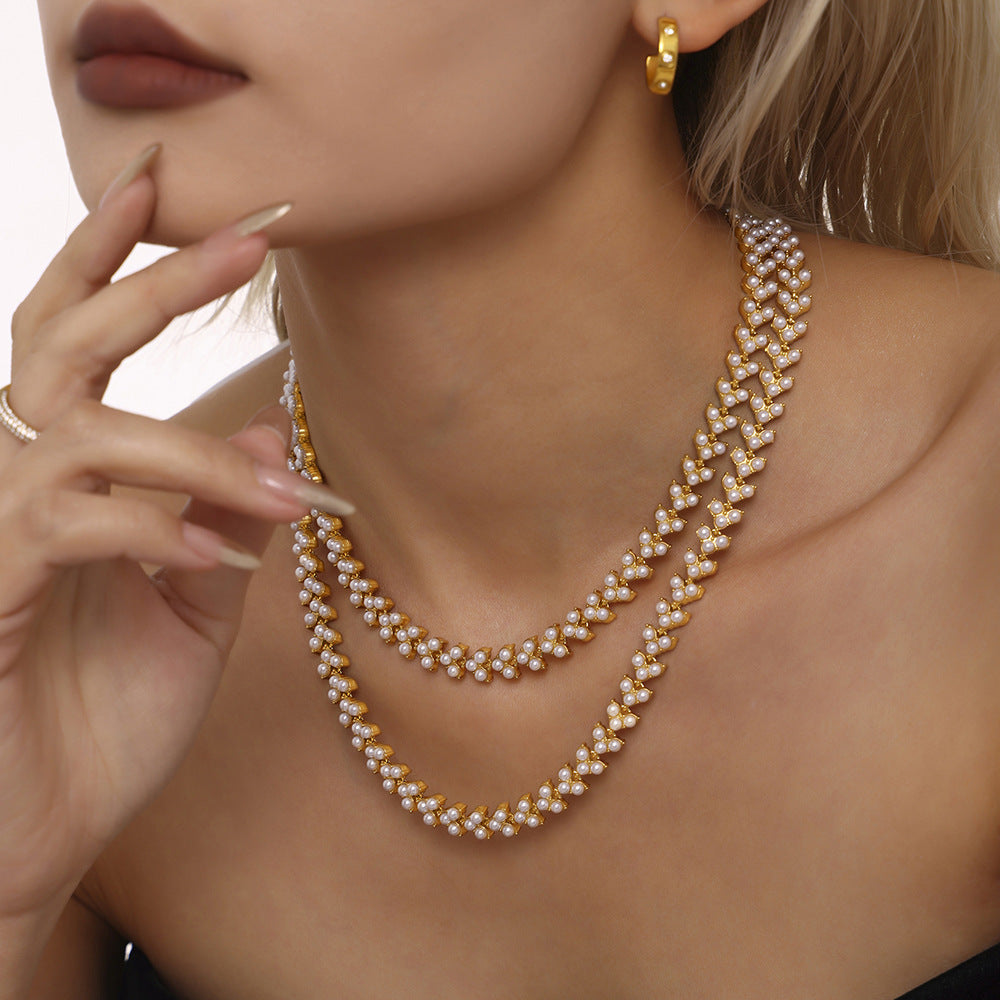 316L Stainless Steel 18K Gold PVD Princess Pearl Bead Necklace & Bracelet Collection - Princess Pearl Bead, Coastal Charm, Modern Elegance Wholesale Stainless Steel Jewelry - Sensitive Skin Friendly - Detail 9