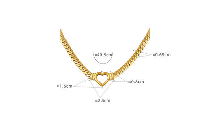 316L Stainless Steel 18K Gold PVD Punk Hip Hop Exaggerated Cuban Chain Heart Ring Necklace - Punk, Hip Hop, Cuban Chain, Heart Ring, Statement, Exaggerated, 18K Gold PVD, Steel, Necklace Wholesale Stainless Steel Jewelry - Sensitive Skin Friendly - Detail 2