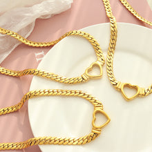 316L Stainless Steel 18K Gold PVD Punk Hip Hop Exaggerated Cuban Chain Heart Ring Necklace - Punk, Hip Hop, Cuban Chain, Heart Ring, Statement, Exaggerated, 18K Gold PVD, Steel, Necklace Wholesale Stainless Steel Jewelry - Sensitive Skin Friendly - Detail 4