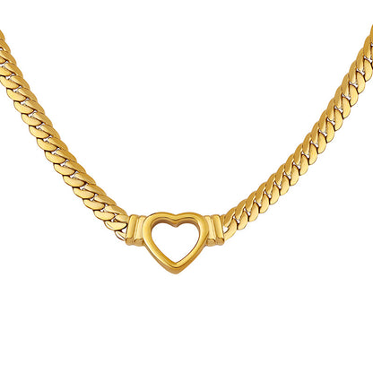 316L Stainless Steel 18K Gold PVD Punk Hip Hop Exaggerated Cuban Chain Heart Ring Necklace - Punk, Hip Hop, Cuban Chain, Heart Ring, Statement, Exaggerated, 18K Gold PVD, Steel, Necklace Wholesale Stainless Steel Jewelry - Sensitive Skin Friendly - Detail 5