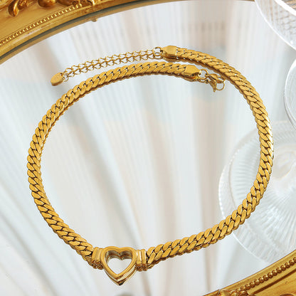 316L Stainless Steel 18K Gold PVD Punk Hip Hop Exaggerated Cuban Chain Heart Ring Necklace - Punk, Hip Hop, Cuban Chain, Heart Ring, Statement, Exaggerated, 18K Gold PVD, Steel, Necklace Wholesale Stainless Steel Jewelry - Sensitive Skin Friendly - Detail 6