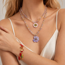316L Stainless Steel 18K Gold PVD Purple Resin Flower Crystal Necklace - Purple Resin Flower Crystal Necklace Wholesale Stainless Steel Jewelry - Sensitive Skin Friendly - Detail 1