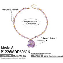 316L Stainless Steel 18K Gold PVD Purple Resin Flower Crystal Necklace - Purple Resin Flower Crystal Necklace Wholesale Stainless Steel Jewelry - Sensitive Skin Friendly - Detail 5