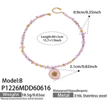 316L Stainless Steel 18K Gold PVD Purple Resin Flower Crystal Necklace - Purple Resin Flower Crystal Necklace Wholesale Stainless Steel Jewelry - Sensitive Skin Friendly - Detail 6
