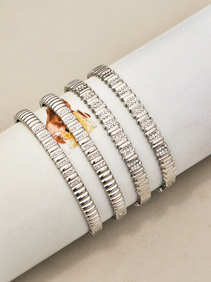 316L Stainless Steel 18K Gold PVD Quilted Snake Bone with Diamond Bangle - Quilted Pattern Snake Bone Diamond Accent Vintage Wholesale Stainless Steel Jewelry - Sensitive Skin Friendly - Detail 10