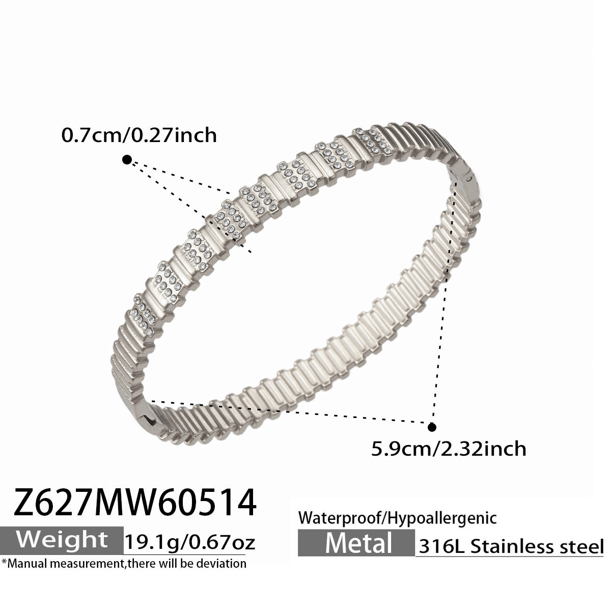 316L Stainless Steel 18K Gold PVD Quilted Snake Bone with Diamond Bangle - Quilted Pattern Snake Bone Diamond Accent Vintage Wholesale Stainless Steel Jewelry - Sensitive Skin Friendly - Detail 4