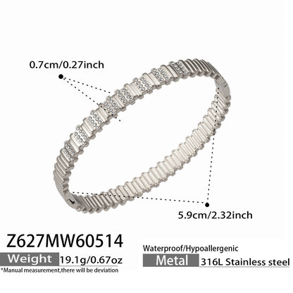 316L Stainless Steel 18K Gold PVD Quilted Snake Bone with Diamond Bangle - Quilted Pattern Snake Bone Diamond Accent Vintage Wholesale Stainless Steel Jewelry - Sensitive Skin Friendly - Detail 4