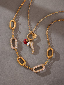 316L Stainless Steel 18K Gold PVD Rectangle Zircon Necklace - Elegant Rectangle Pendant Zircon Necklace Wholesale Stainless Steel Jewelry - Sensitive Skin Friendly - Detail 10