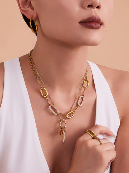 316L Stainless Steel 18K Gold PVD Rectangle Zircon Necklace - Elegant Rectangle Pendant Zircon Necklace Wholesale Stainless Steel Jewelry - Sensitive Skin Friendly - Detail 11