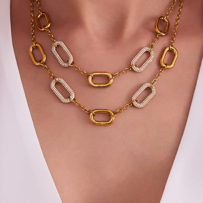 316L Stainless Steel 18K Gold PVD Rectangle Zircon Necklace - Elegant Rectangle Pendant Zircon Necklace Wholesale Stainless Steel Jewelry - Sensitive Skin Friendly - Detail 12