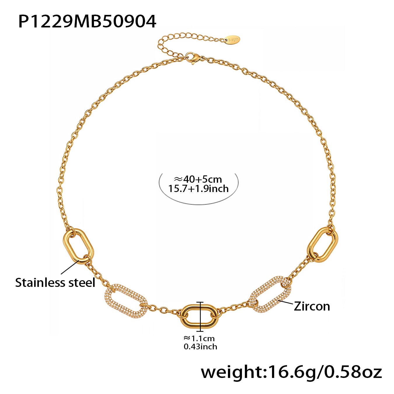 316L Stainless Steel 18K Gold PVD Rectangle Zircon Necklace - Elegant Rectangle Pendant Zircon Necklace Wholesale Stainless Steel Jewelry - Sensitive Skin Friendly - Detail 13