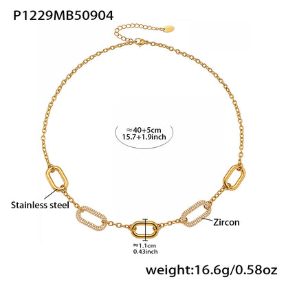 316L Stainless Steel 18K Gold PVD Rectangle Zircon Necklace - Elegant Rectangle Pendant Zircon Necklace Wholesale Stainless Steel Jewelry - Sensitive Skin Friendly - Detail 13