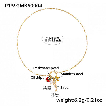 316L Stainless Steel 18K Gold PVD Rectangle Zircon Necklace - Elegant Rectangle Pendant Zircon Necklace Wholesale Stainless Steel Jewelry - Sensitive Skin Friendly - Detail 16