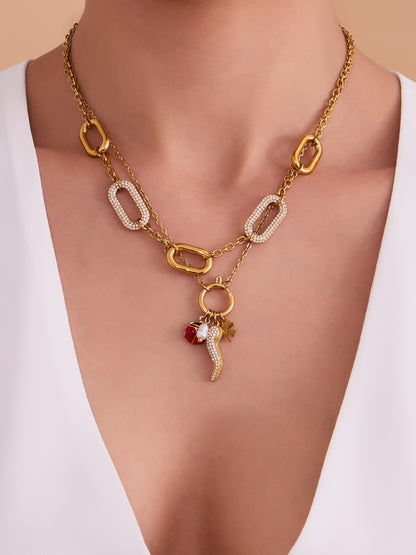 316L Stainless Steel 18K Gold PVD Rectangle Zircon Necklace - Elegant Rectangle Pendant Zircon Necklace Wholesale Stainless Steel Jewelry - Sensitive Skin Friendly - Detail 3