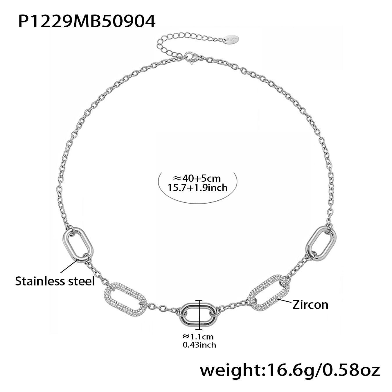 316L Stainless Steel 18K Gold PVD Rectangle Zircon Necklace - Elegant Rectangle Pendant Zircon Necklace Wholesale Stainless Steel Jewelry - Sensitive Skin Friendly - Detail 4