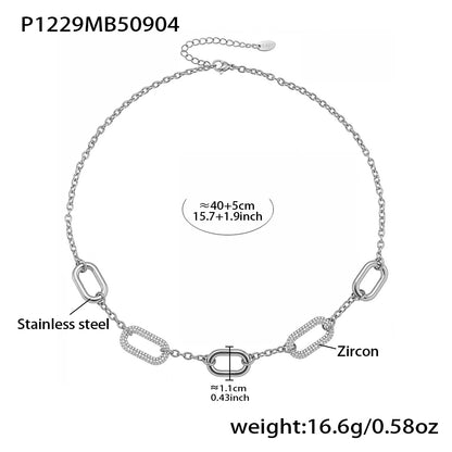316L Stainless Steel 18K Gold PVD Rectangle Zircon Necklace - Elegant Rectangle Pendant Zircon Necklace Wholesale Stainless Steel Jewelry - Sensitive Skin Friendly - Detail 4