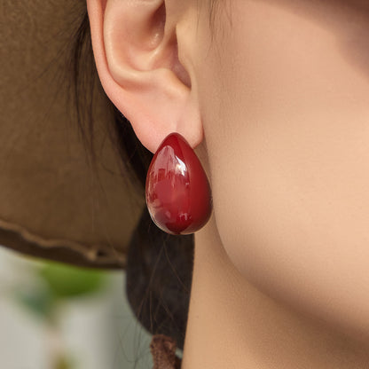 316L Stainless Steel 18K Gold PVD Red Enamel Waterdrop Earrings - Red Enamel Waterdrop Earrings Wholesale Stainless Steel Jewelry - Sensitive Skin Friendly - Detail 1