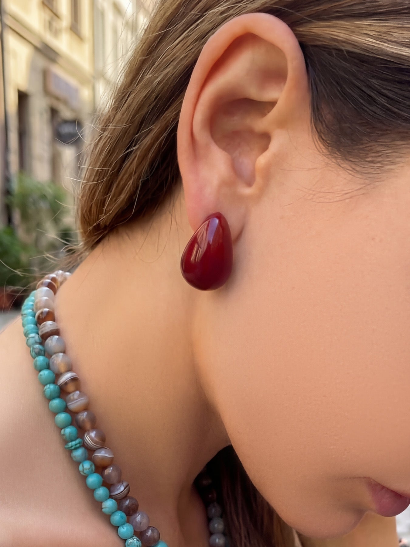 316L Stainless Steel 18K Gold PVD Red Enamel Waterdrop Earrings - Red Enamel Waterdrop Earrings Wholesale Stainless Steel Jewelry - Sensitive Skin Friendly - Detail 10