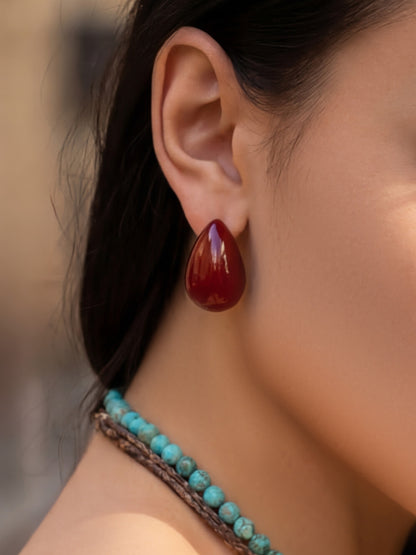 316L Stainless Steel 18K Gold PVD Red Enamel Waterdrop Earrings - Red Enamel Waterdrop Earrings Wholesale Stainless Steel Jewelry - Sensitive Skin Friendly - Detail 11