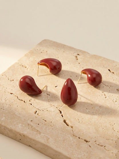 316L Stainless Steel 18K Gold PVD Red Enamel Waterdrop Earrings - Red Enamel Waterdrop Earrings Wholesale Stainless Steel Jewelry - Sensitive Skin Friendly - Detail 12