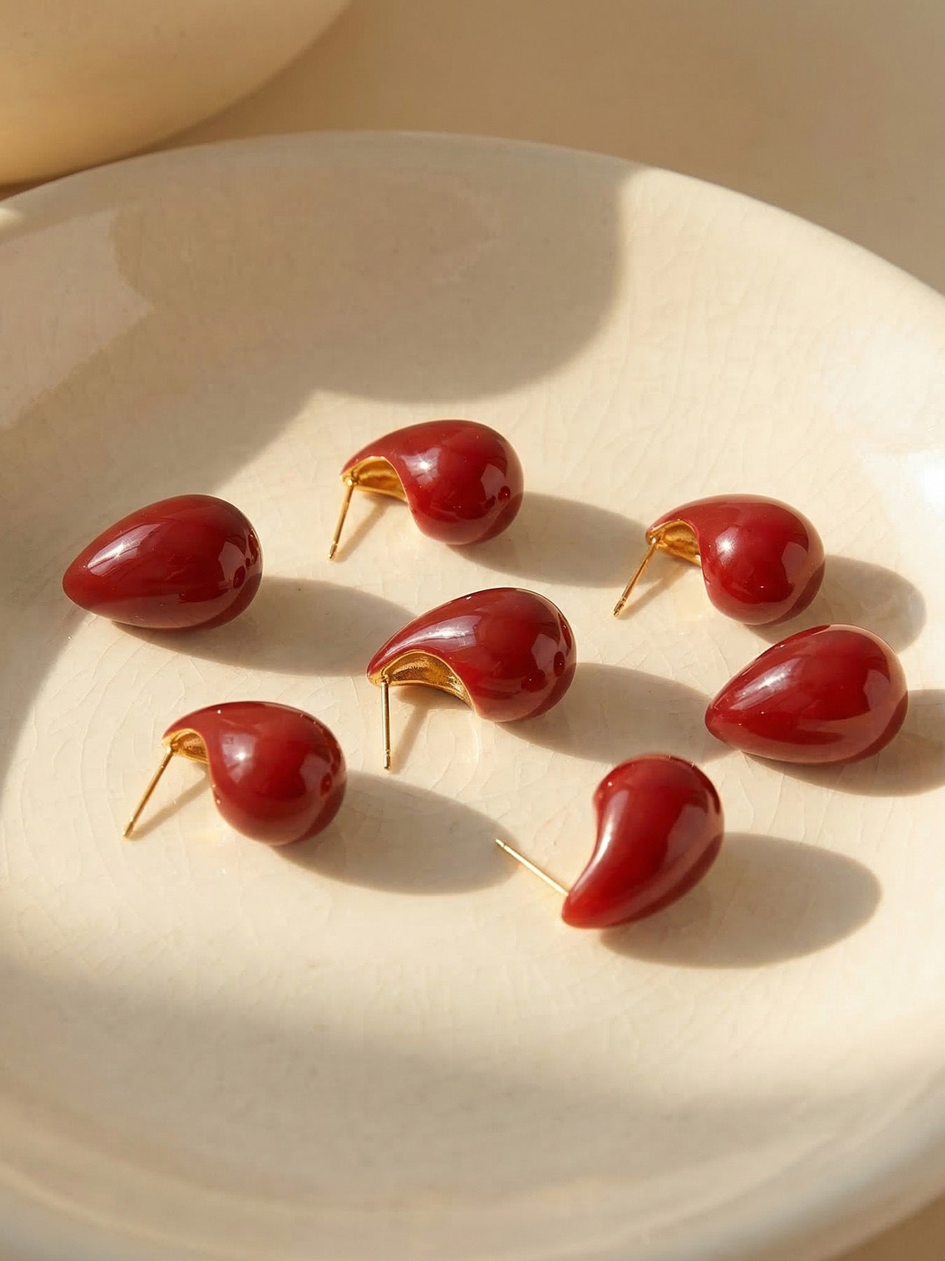 316L Stainless Steel 18K Gold PVD Red Enamel Waterdrop Earrings - Red Enamel Waterdrop Earrings Wholesale Stainless Steel Jewelry - Sensitive Skin Friendly - Detail 13