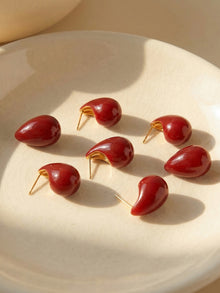 316L Stainless Steel 18K Gold PVD Red Enamel Waterdrop Earrings - Red Enamel Waterdrop Earrings Wholesale Stainless Steel Jewelry - Sensitive Skin Friendly - Detail 13
