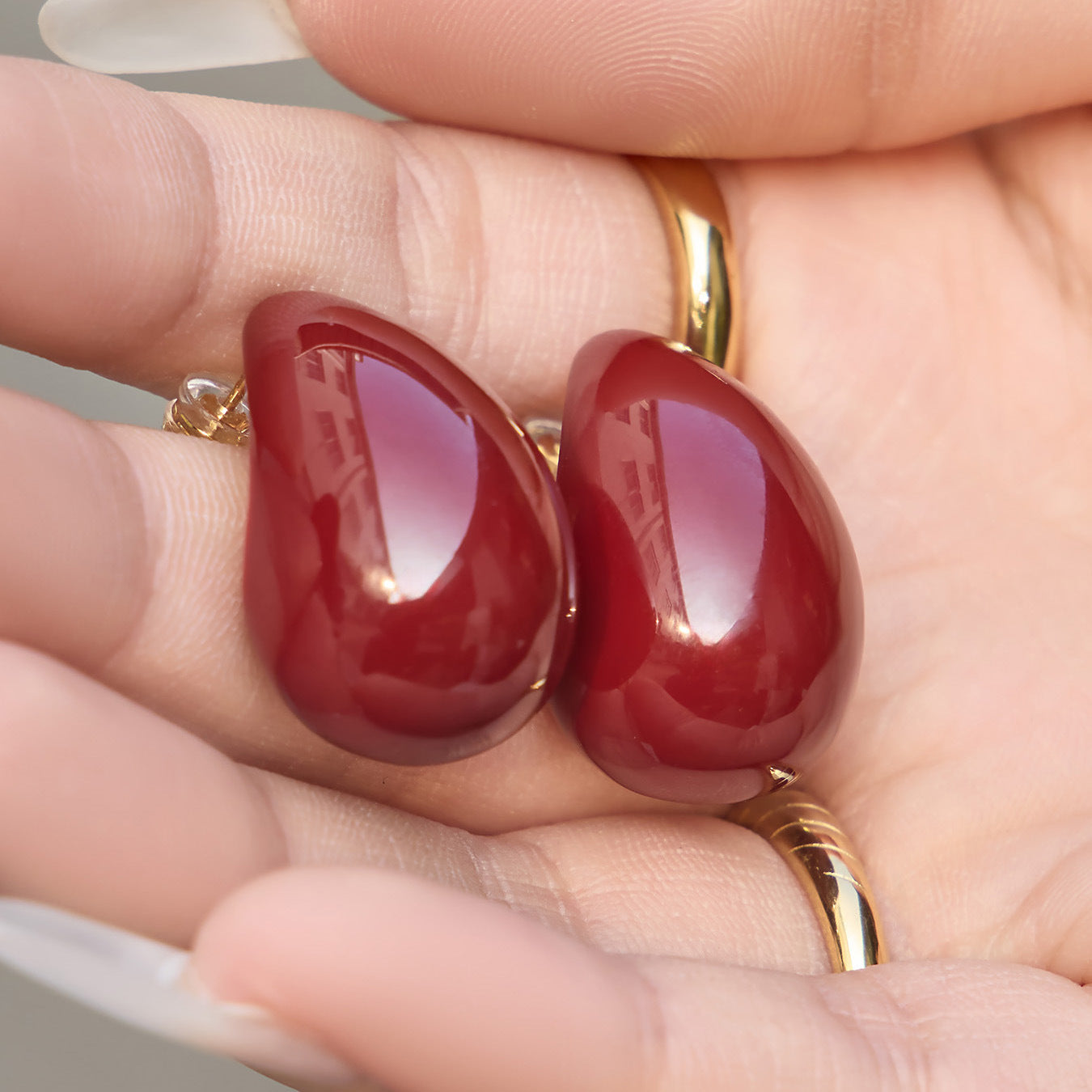 316L Stainless Steel 18K Gold PVD Red Enamel Waterdrop Earrings - Red Enamel Waterdrop Earrings Wholesale Stainless Steel Jewelry - Sensitive Skin Friendly - Detail 14